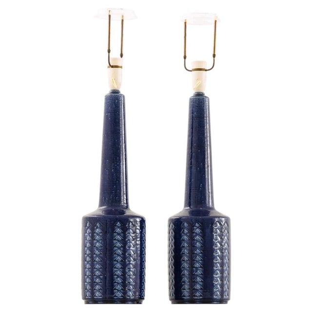 Blue Ceramic Table Lamps by Linnemann-Schmidt for Palshus, 1960s, Set of 2 For Sale - Image 8 of 8