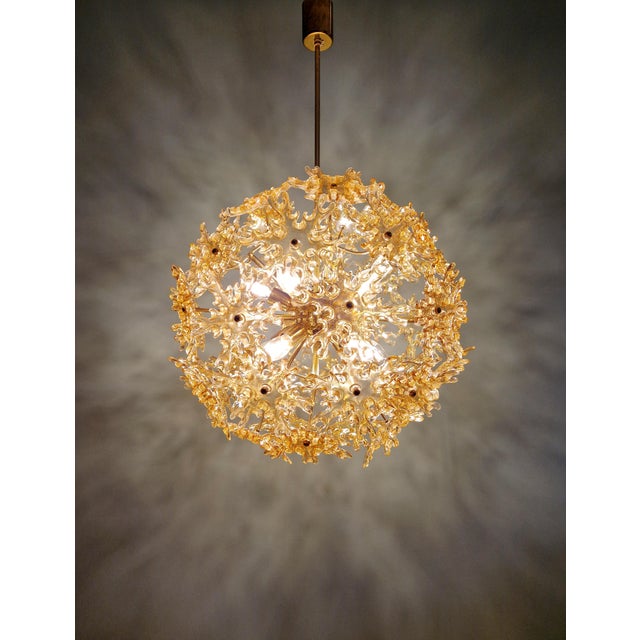 Gold German Sputnik Chandelier in Brass and Amber Murano Glass from Sische, 1960 For Sale - Image 8 of 18