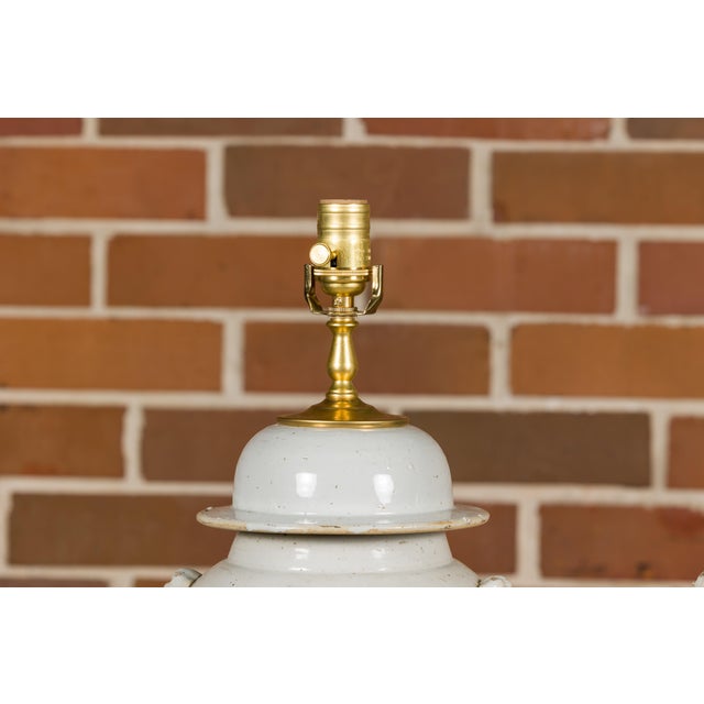 Asian Modern White Porcelain Lidded Urns on Gilded Bases - Pair For Sale - Image 4 of 12