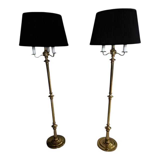 Late 20th Century Gatco Solid Brass Neoclassical Style Brass Floor Lamps in the Style of Maison Jansen - a Pair For Sale