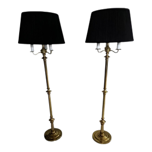 Late 20th Century Gatco Solid Brass Neoclassical Style Brass Floor Lamps in the Style of Maison Jansen - a Pair
