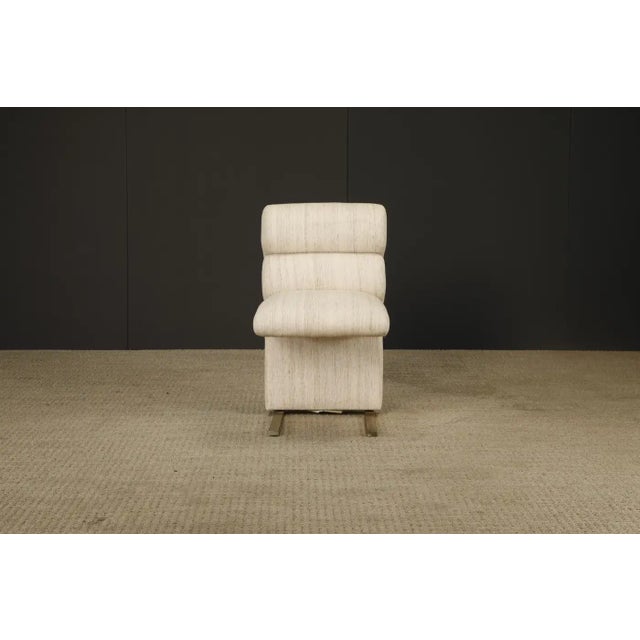 Cream Set of 6 Channel-Tufted Post-Modern Dining Chairs by Finesse, 1970s, Signed For Sale - Image 8 of 15