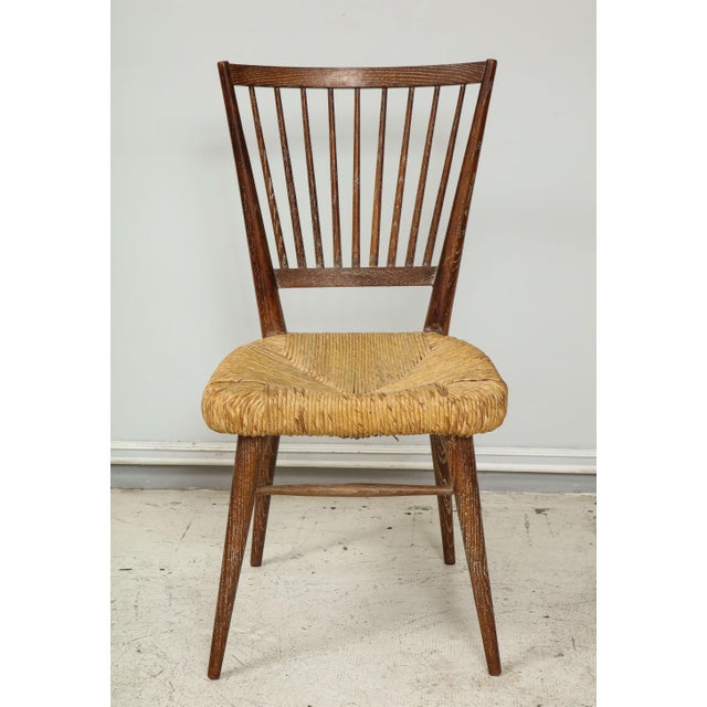 Italian Set of 4 Italian Cerused Oak Chairs With Rushed Seats For Sale - Image 3 of 12