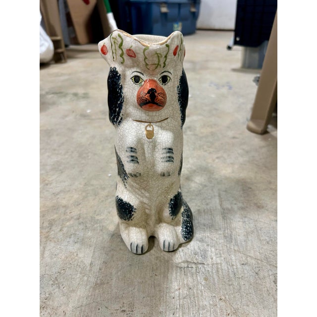 Ceramic Late 19th Century Staffordshire Spaniel Dog Pitcher in Black & White For Sale - Image 7 of 8