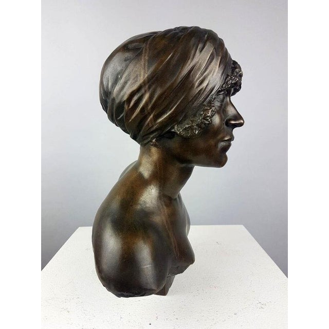 Bronze Bust of Woman with Turban by Arsène Matton For Sale - Image 5 of 9