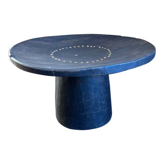 Vintage Black Cerused Wood Low Table With Brass Accents For Sale