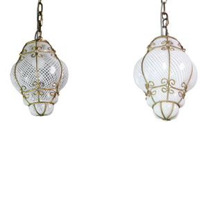 Set of 2 Amazing Venetian Lantern in Murano Reticello Glass, 1950s