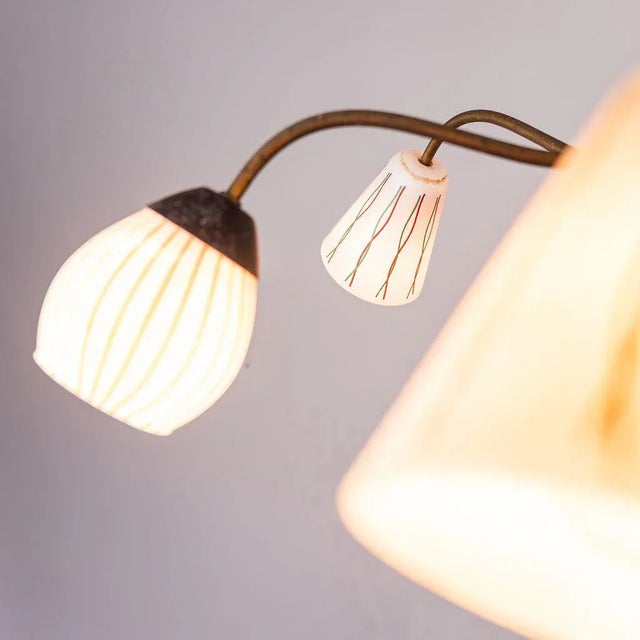 Brass & Glass 6-Light Pendant Lamp, 1950s For Sale - Image 4 of 9