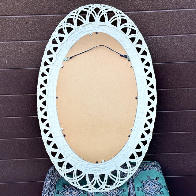 Glass Vintage Burwood Faux Bamboo Rattan Oval Decorative Wall Mirror For Sale - Image 7 of 8
