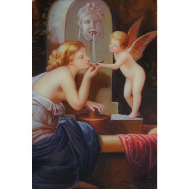 Mid 20th Century Mid 20th Century At the Fountain Cupid Angel of Love Oval Oil Painting After Henri Pierre Picou For Sale - Image 5 of 12