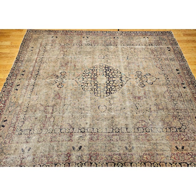 Textile 19th Century Persian Kerman Lavar Rug, Hand-Knotted Wool, Floral Pattern, Ivory & Black, 9x10 For Sale - Image 7 of 18