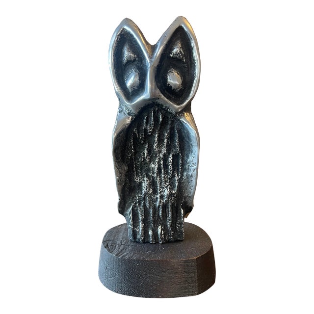 1970s Pewter Sculpture of Abstract Owl For Sale