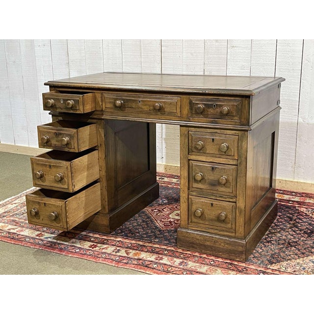 English Desk in Walnut with Oak and Leather Top For Sale - Image 14 of 18
