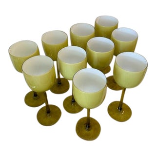 Set of 10 Carlo Moretti Olive Green Cased Wine Goblets, 1970s For Sale