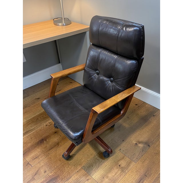 Mid-Century Scandinavian Modern Leather and Teak Swivel Chair, Norway, 1960s-1970s For Sale - Image 10 of 18