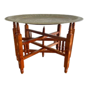 Vintage Moroccan Style Brass Tray Coffee Table