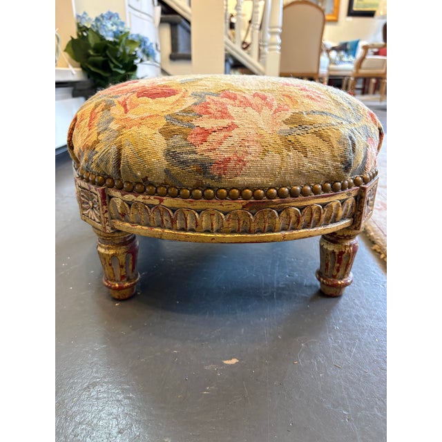 Late 20th Century French Louis XVI Style Tapestry Footstool For Sale - Image 4 of 7