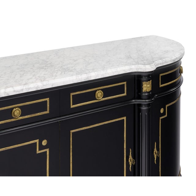 Louis XVI Style, French Classic Demilune Buffet, Ebonized, Circa 1920 For Sale - Image 4 of 9