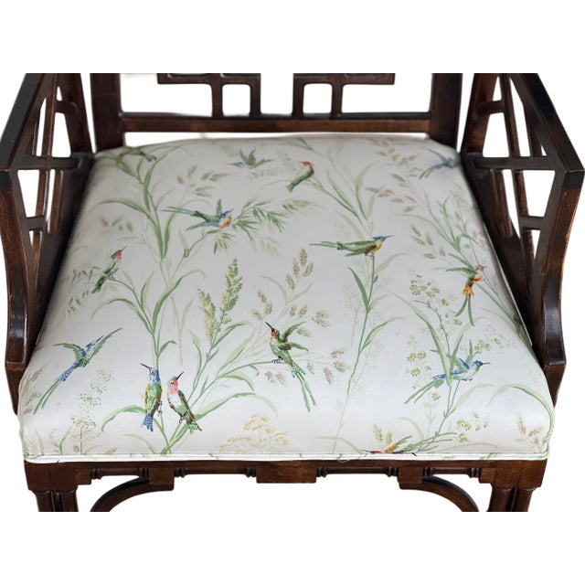 Chinoiserie Antique George III Chinese Chippendale Armchair in Thibaut for Scalamandre For Sale - Image 3 of 8