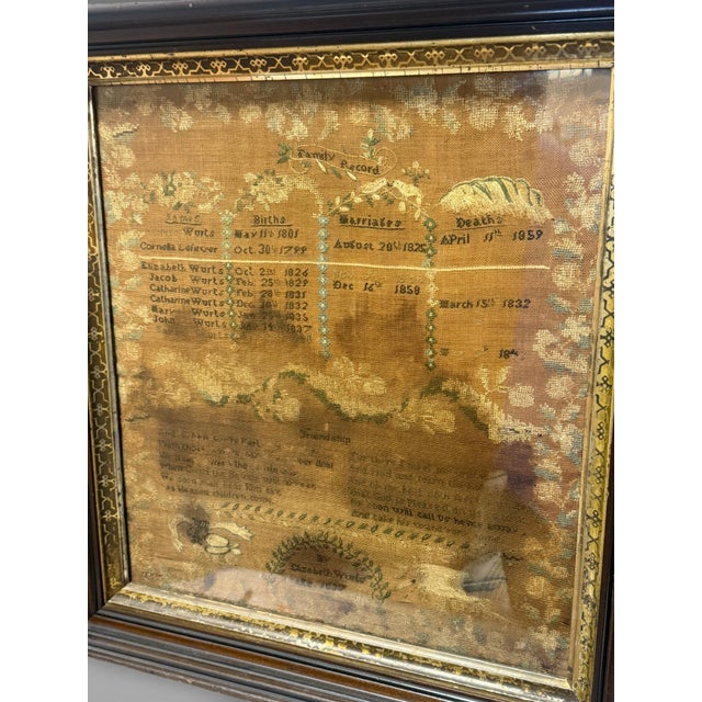 American Elizabeth Wurts American Family Record Needlework Sampler, Dated 1837 For Sale - Image 3 of 11