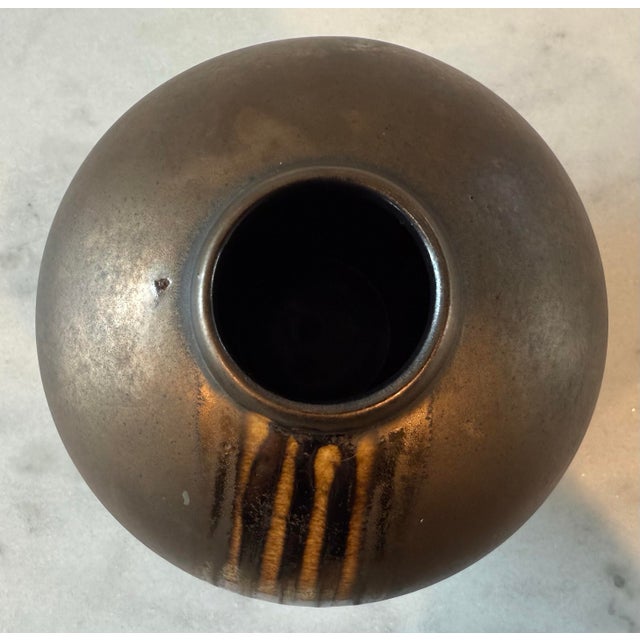 Bronze Vintage Mid Century Bronze and Gold Drip Glazed Vase For Sale - Image 8 of 12