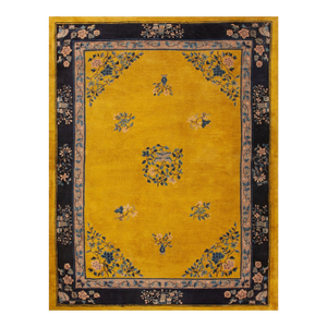 Sparkling Gold Background Color Lovely Roses in a Medallion Design Antique Chinese Peking Rug