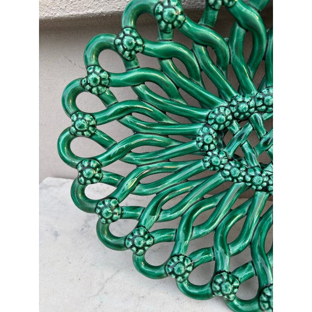 Vallauris French Large Green Majolica Oval Bowl or Basket Vallauris Circa 1950 For Sale - Image 4 of 9