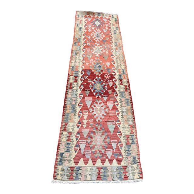 3ft × 10ft 3in Hand Woven Flat-Weave Kilim Runner, Vintage For Sale