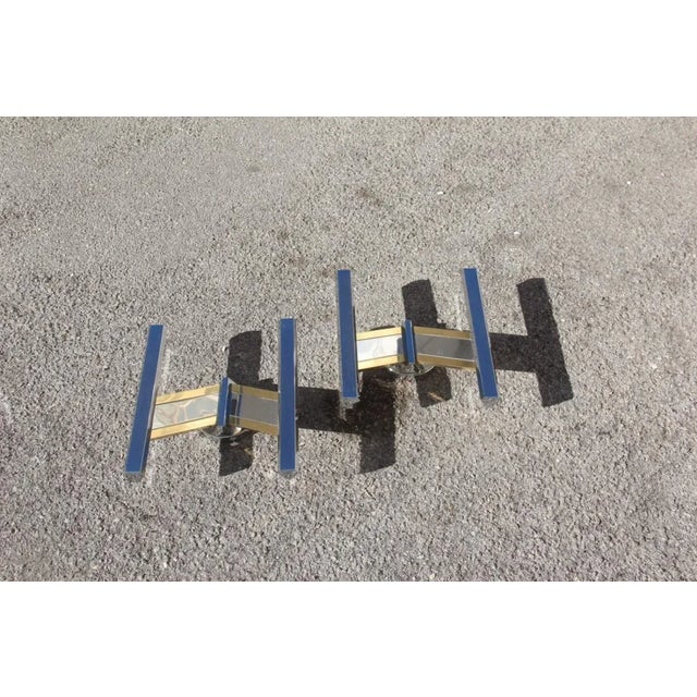 Minimalist Chrome and Brass Wall Lights by Gaetano Sciolari, 1970s, Set of 2 For Sale - Image 3 of 13