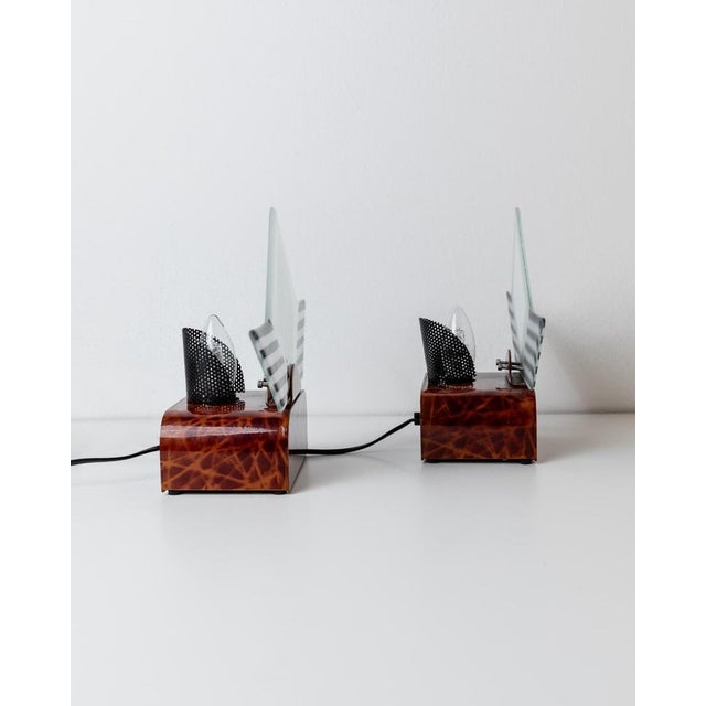 Metal Vintage Sculptural Murano Glass Table Lamps with Brown Metal Holders, Italy, 1980s, Set of 2 For Sale - Image 7 of 11