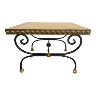 Parisian Maison Jansen-Style Hand-Forged Iron and Leather Cocktail Table For Sale