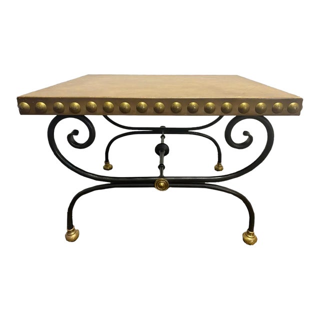 Parisian Maison Jansen-Style Hand-Forged Iron and Leather Cocktail Table For Sale