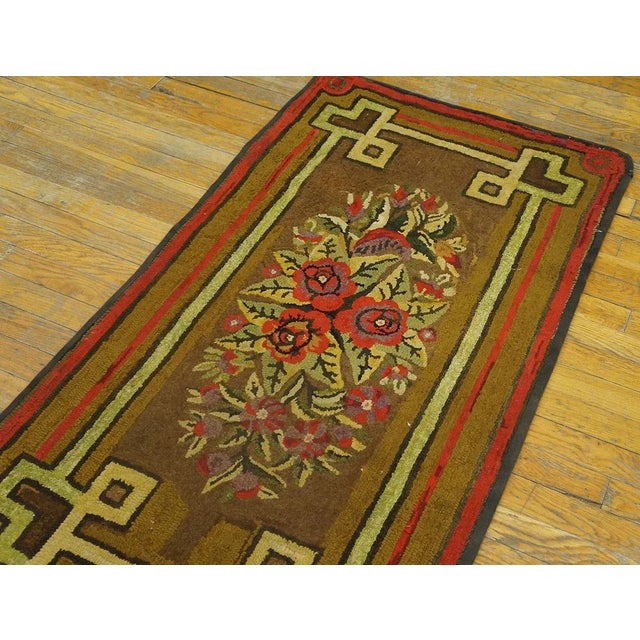 Significant Brown Chocolate Color With Special Floral Design Antique American Hooked Rug For Sale In New York - Image 6 of 12