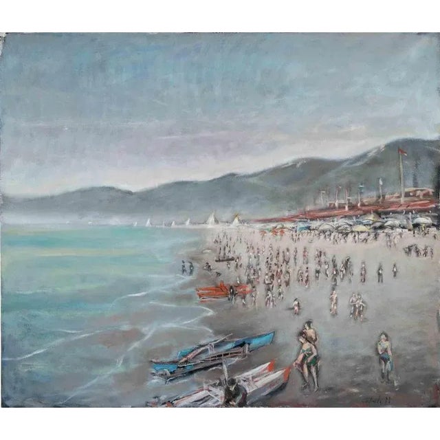 1990s Michelangelo Cupisti, Versilia Beach in June, Oil Painting, 1990s For Sale - Image 5 of 5