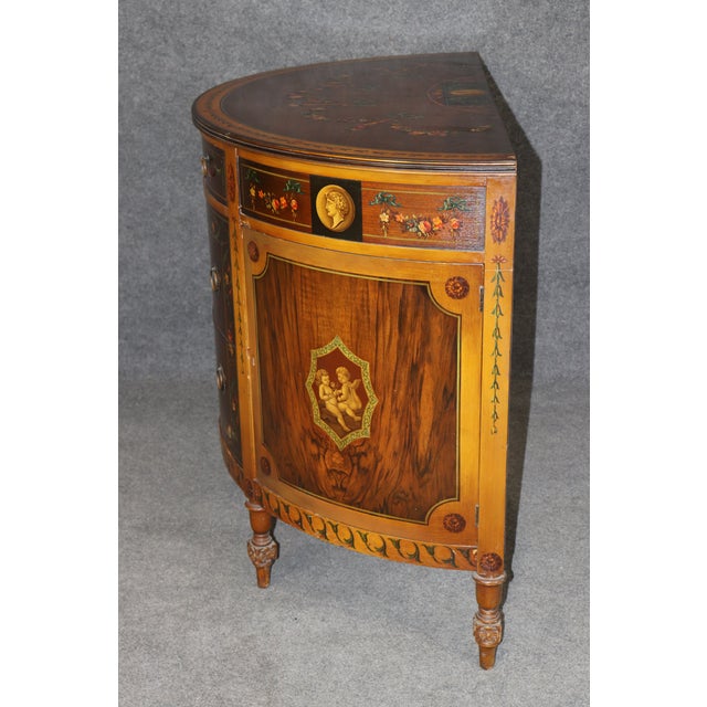 1950s 1930's Adams Style Paint Decorated Demilune Commode For Sale - Image 5 of 10