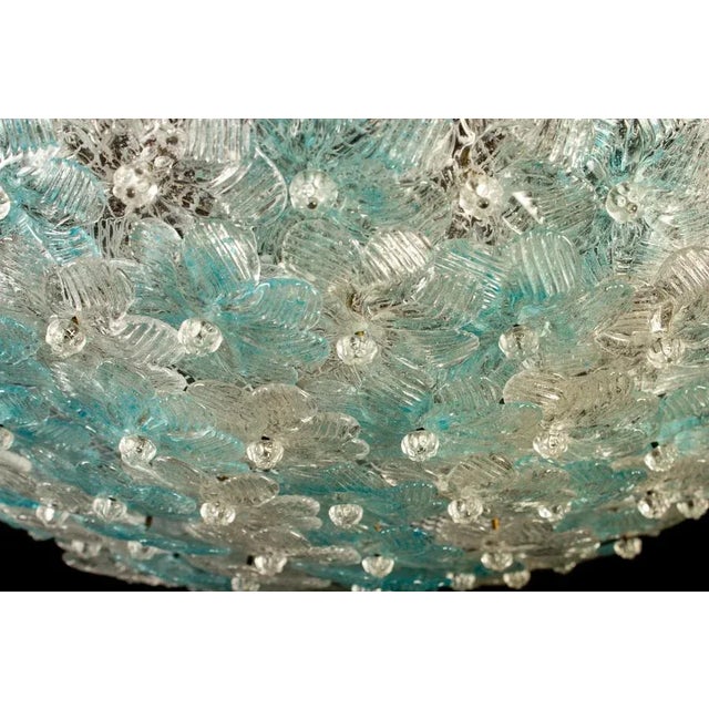 1950s Aquamarine and Ice Murano Glass Flowers Basket Ceiling Light from Barovier & Toso For Sale - Image 5 of 12