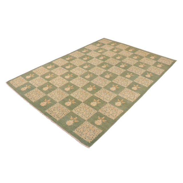 Contemporary 1990s 1990s Classic Sun Faded Green/Beige Hand Knotted Wool Rug - 9'8" X 13'5" For Sale - Image 3 of 10