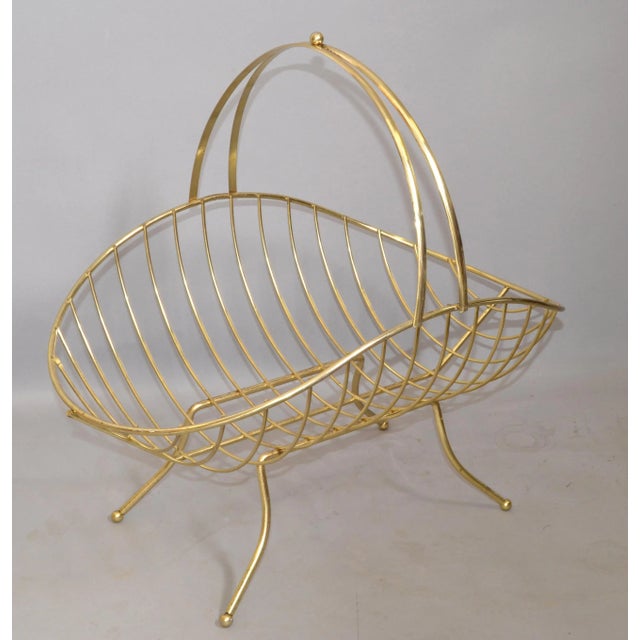 1970s Space Age Gold Color Finish Steel Log Basket Magazine Rack For Sale - Image 13 of 13