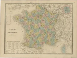 Antique Map of France Divided Into 89 Departments by Andriveau-Goujon, 1861