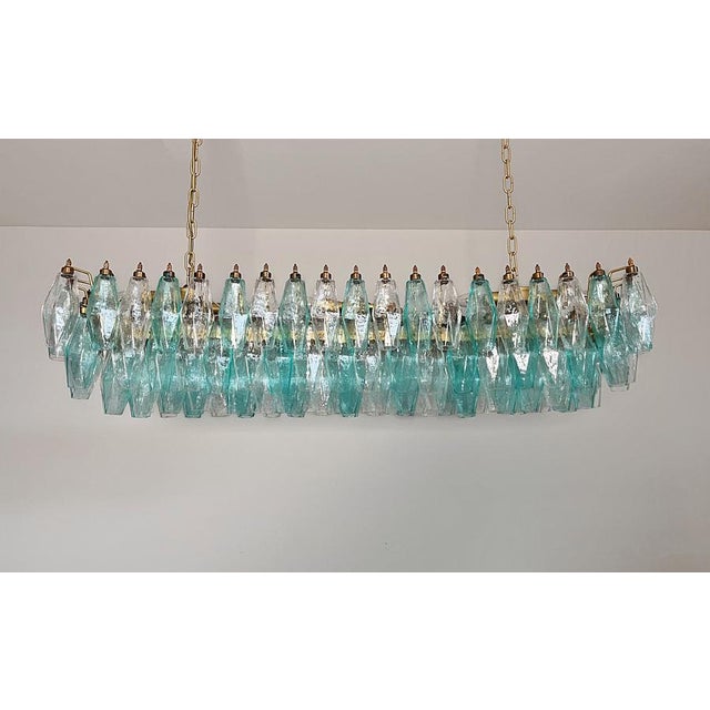 Glass Turquoise and Clear Murano Glass Poliedri Chandelier by Carlo Scarpa For Sale - Image 7 of 18