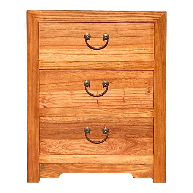 Oriental Brown Stain 3 Drawers End Table Nightstand Cabinet For Sale