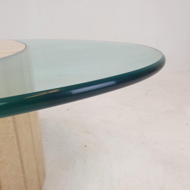 Italian Travertine and Glass Coffee Table, 1980s For Sale - Image 14 of 18