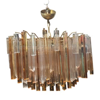 Triedri Model Chandelier in Amber and Transparent Glass from Venini Murano, 1970s For Sale