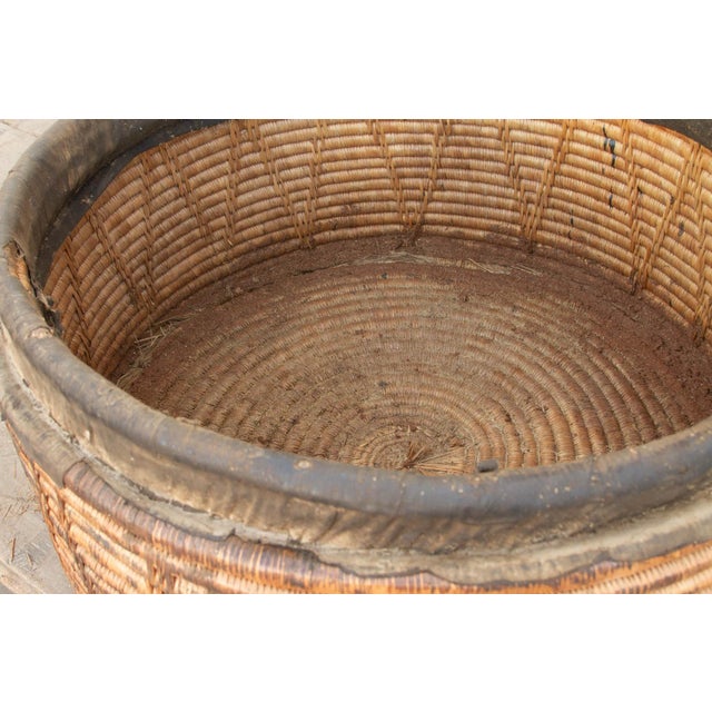 Monumental Antique Basket With Lid & Metal Hardware For Sale - Image 10 of 11