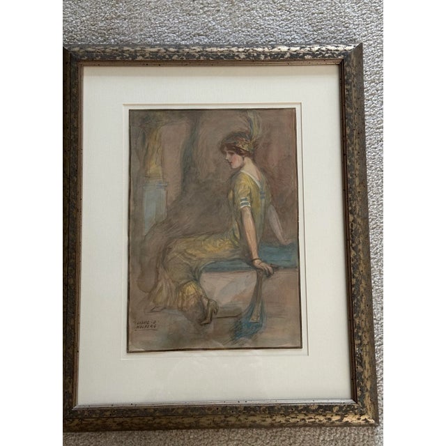 Art Deco Ludwig O.Holberg Art Deco Lady Watercolor For Sale - Image 3 of 10