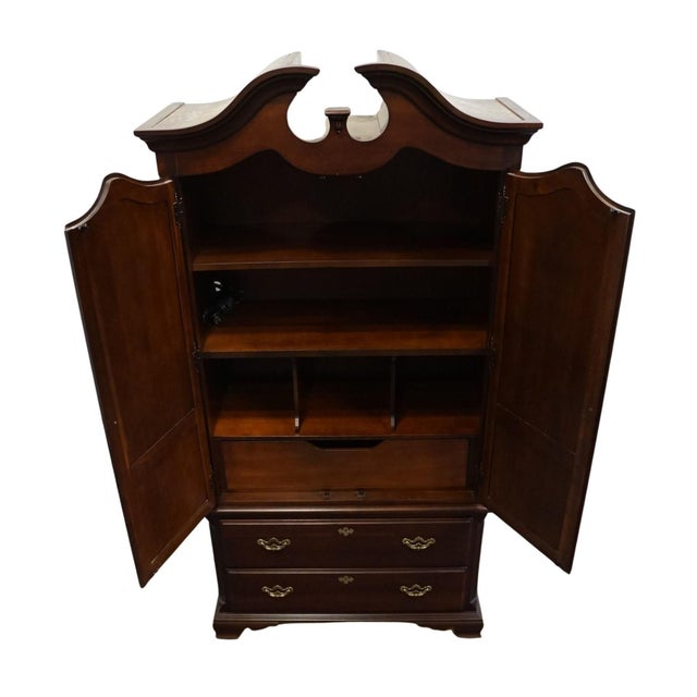 Late 20th Century Thomasville Furniture Collector's Cherry Traditional Style 43" Pediment Clothing Armoire For Sale In Kansas City - Image 6 of 15