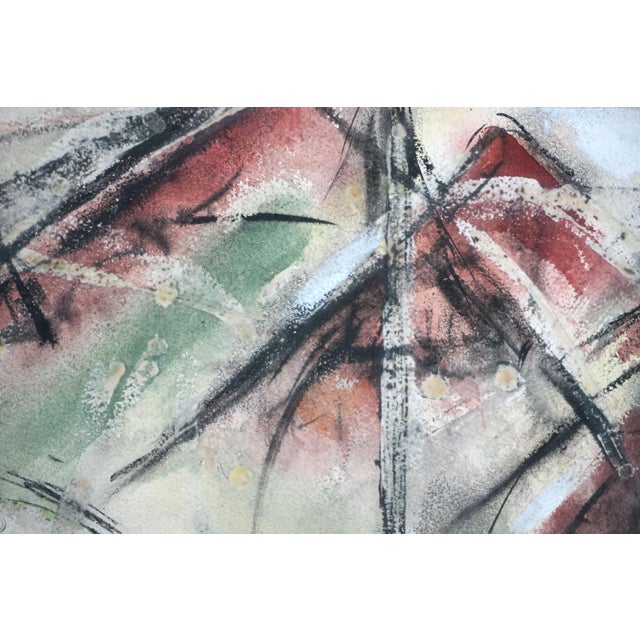 Mid Century Abstracted Sierra Mountains Mixed Media Landscape on Paper by Barbara Farnham Dornbusch For Sale - Image 4 of 6