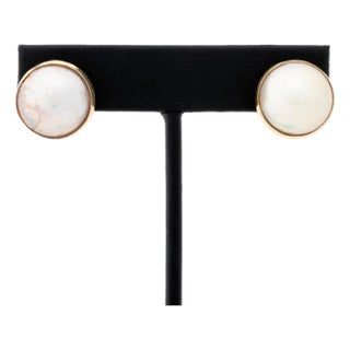 Classic Vintage Mabe Pearl 14k Yellow Gold Earrings For Sale