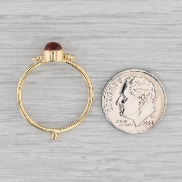 Metal Orange Citrine Solitaire Ring 18k Yellow Gold Size 8 Round Cabochon For Sale - Image 7 of 8