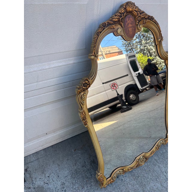 Mid 20th Century Pair of Vintage French Provincial Rococo Style Wall Mirrors Hollywood Regency Ornate Gold Frames For Sale - Image 5 of 9
